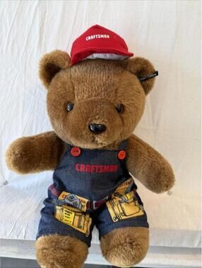 Craftsman Sears Teddy Bear Plush Denim Overalls Tool Belt Design Red Hat 12”